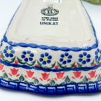 rectangular 8” baker with red poppy flowers is made by talented artisans