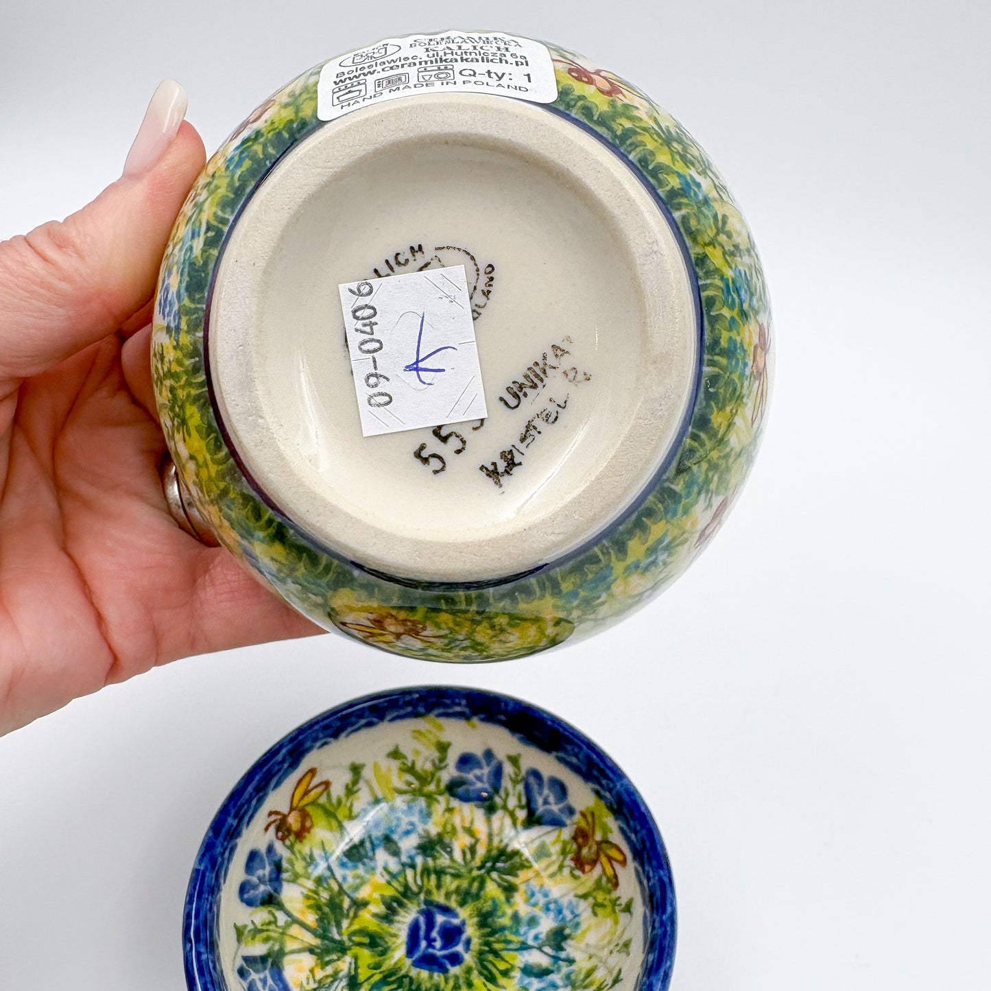 Small Set 3 stacking Bowls.  Hand crafted Polish pottery stoneware:  UNIKAT Bluebell Meadow