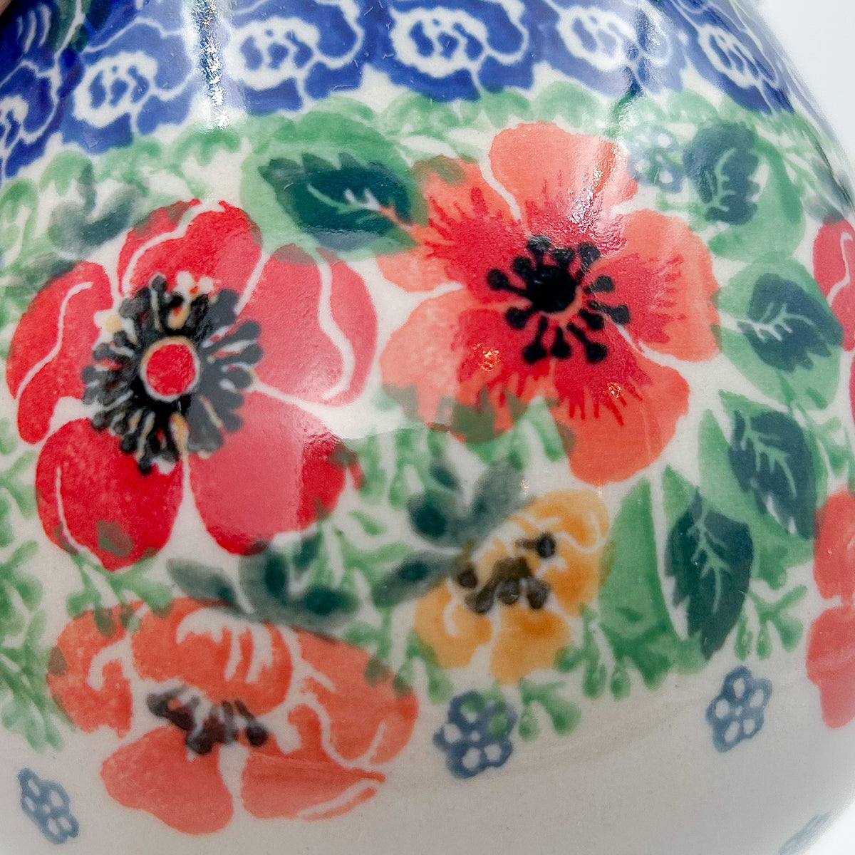 12 oz Bubble Mug. Handcrafted Polish pottery stoneware:  UNIKAT Candy Red Poppy Design