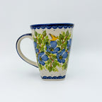 Mug XL 18oz. Handcrafted Polish pottery stoneware:  UNIKAT Blue Poppy Songbird
