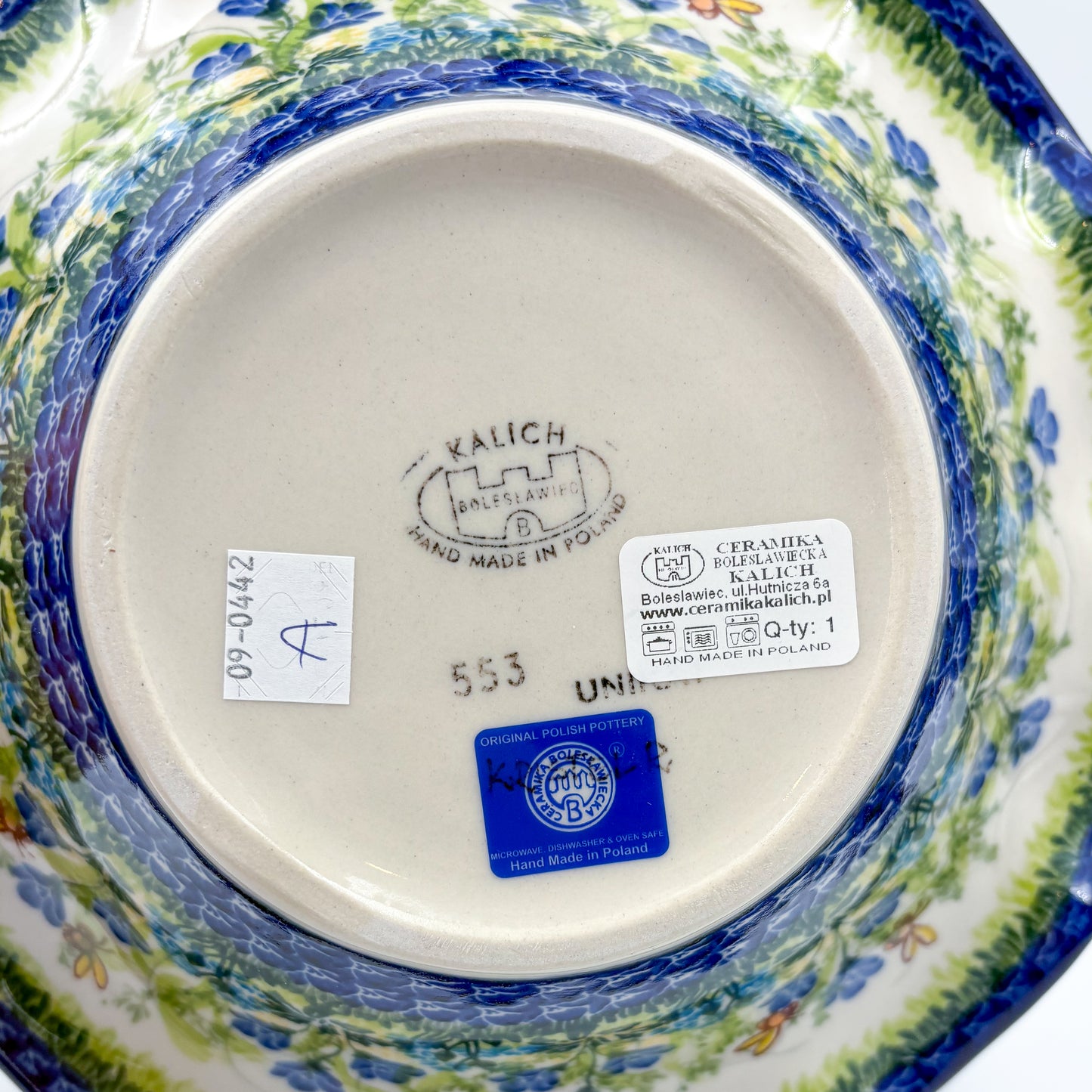 10.4" Wave Bowl. Hand crafted Polish pottery stoneware:  UNIKAT Bluebell Meadow Pattern