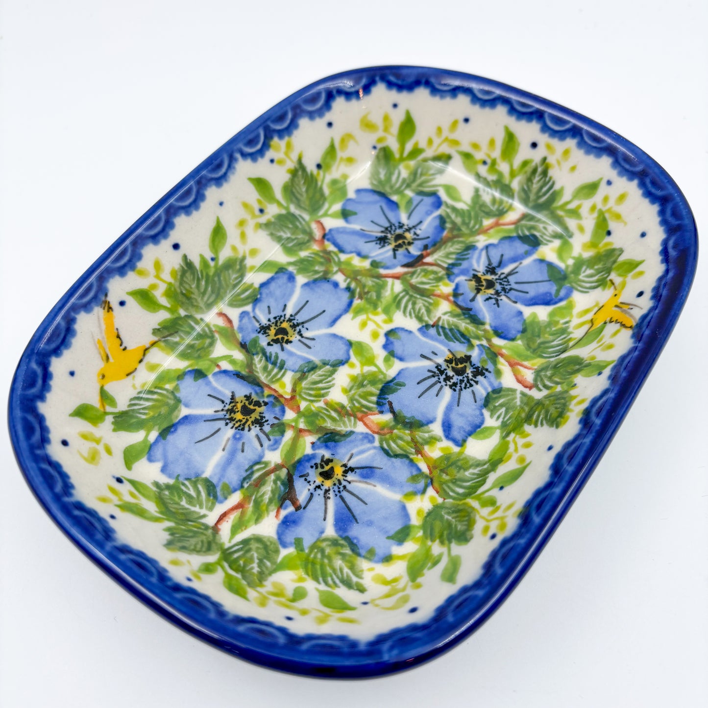 6" Butter Platter: UNIKAT Blue Poppy Songbird