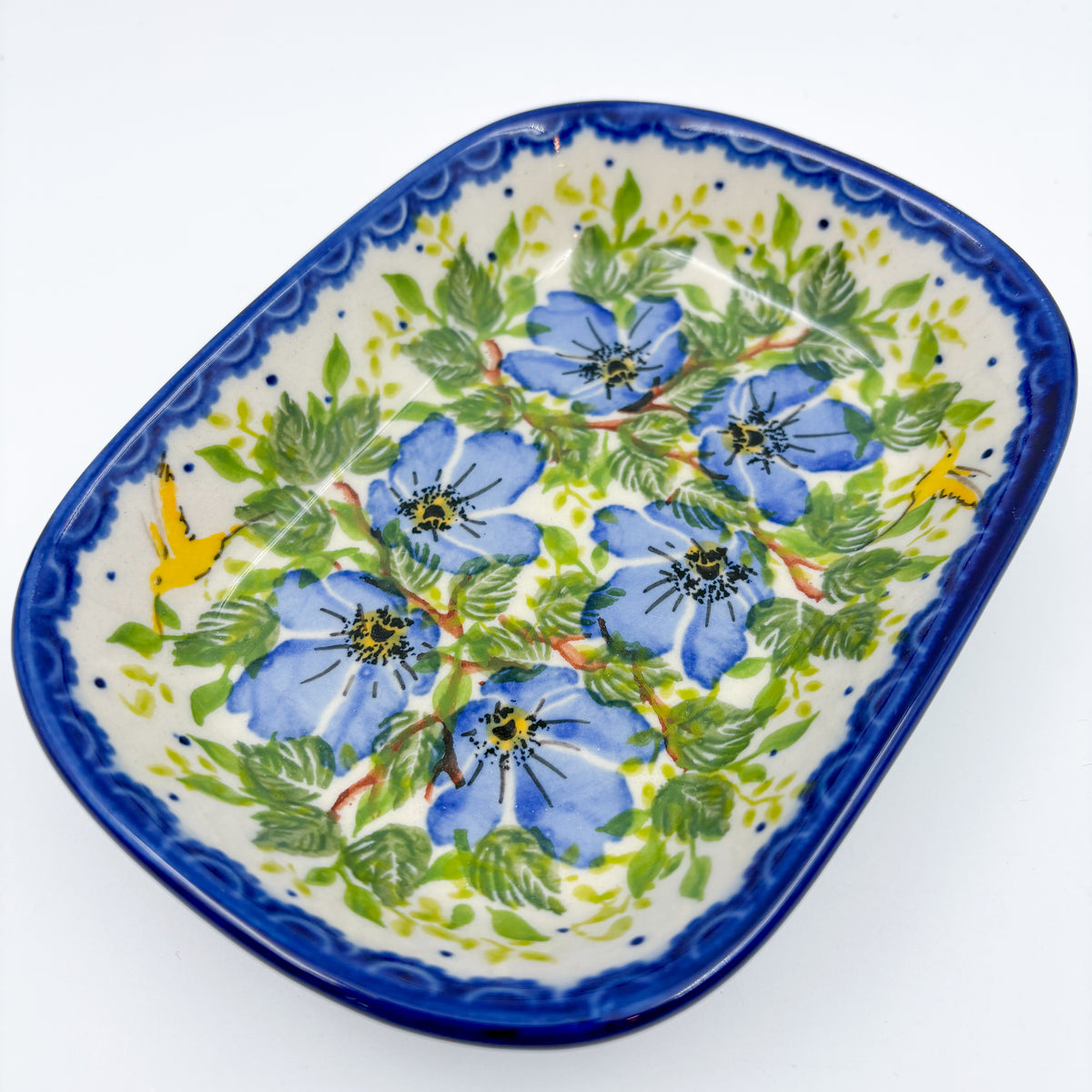 6" Butter Platter: UNIKAT Blue Poppy Songbird