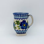 Blue Poppy tulip mug on white background, straight-on front view