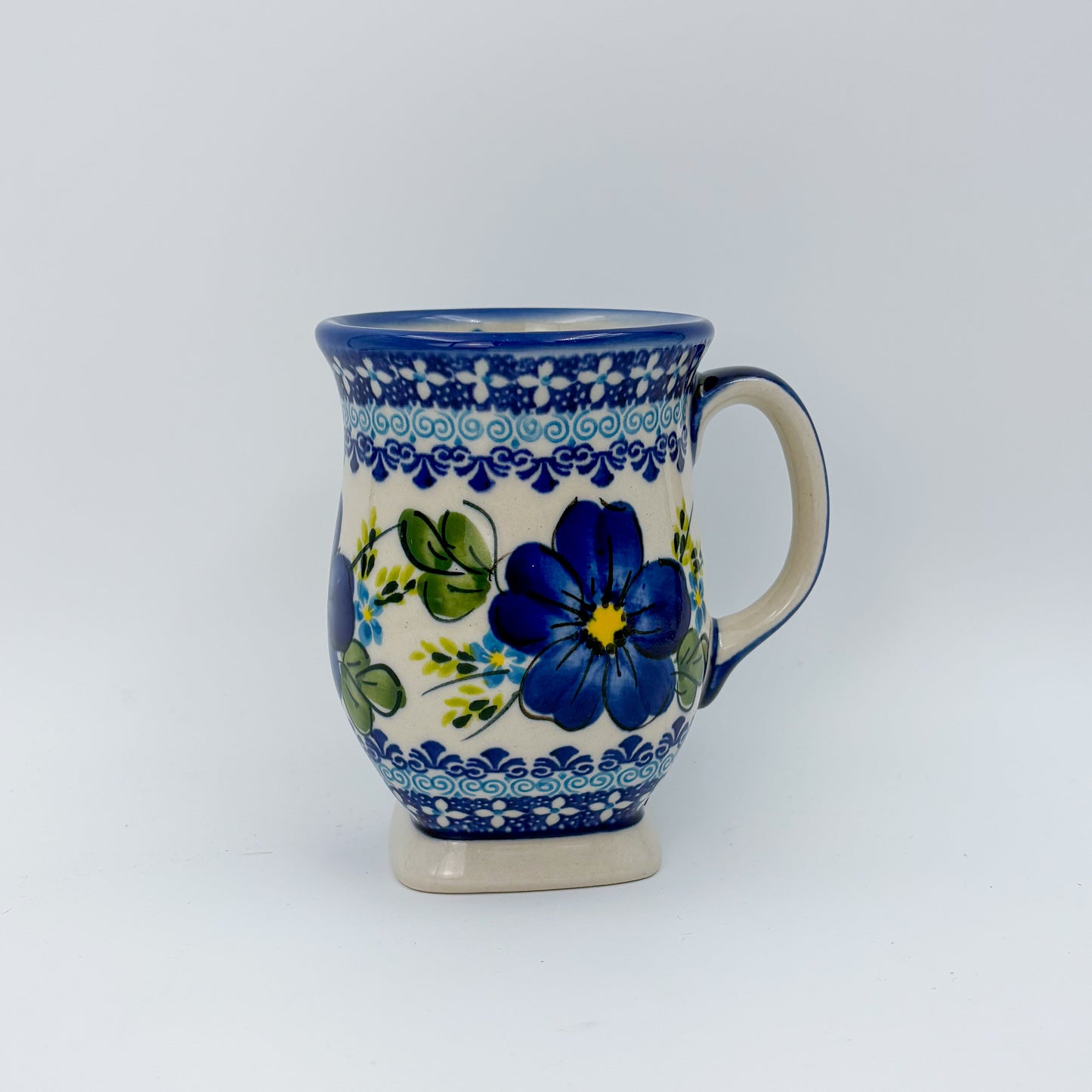 Tulip Mug 10oz. Handcrafted Polish pottery stoneware:  UNIKAT Blue Poppy