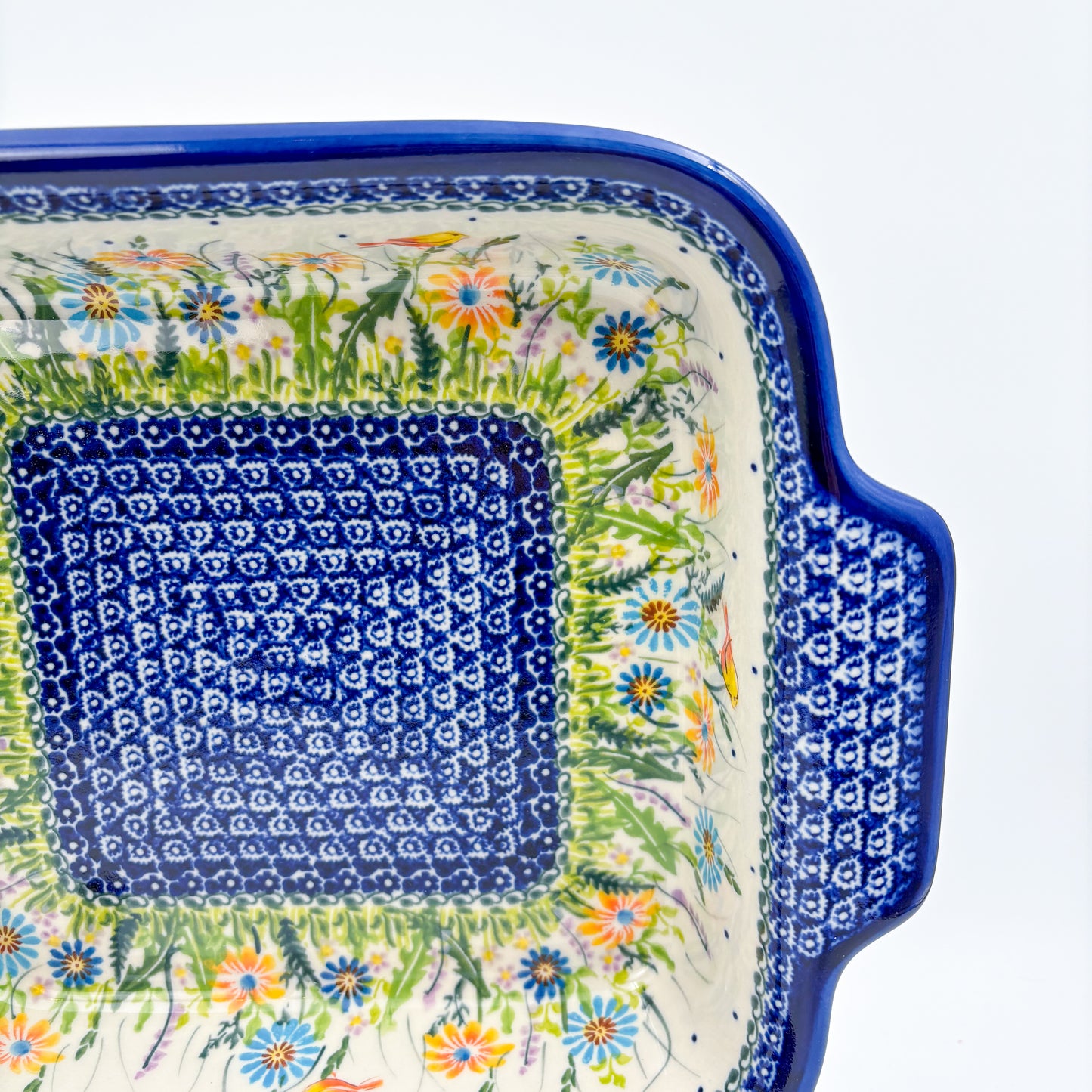 9” Lasagna Baker Handmade in Poland.  UNIKAT Wildflower Meadow Design
