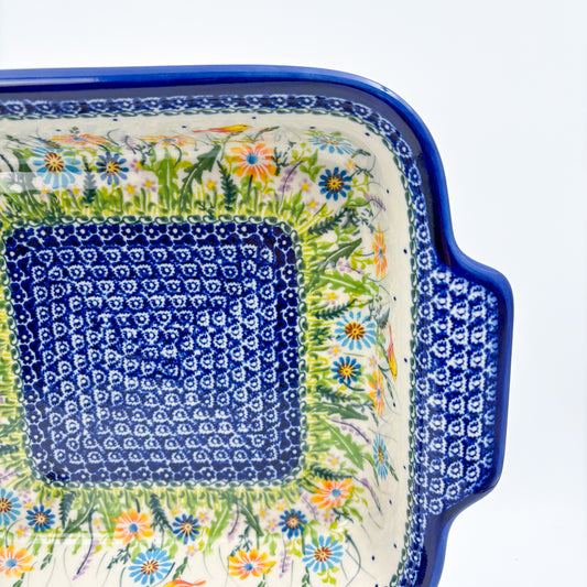 9” Lasagna Baker Handmade in Poland.  UNIKAT Wildflower Meadow Design