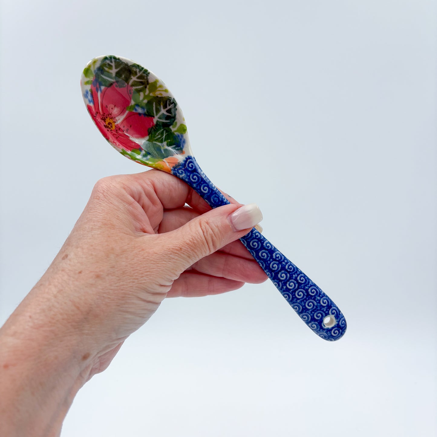 Spoon Lg 8”.  Handmade Polish pottery. UNIKAT Scarlet Fields