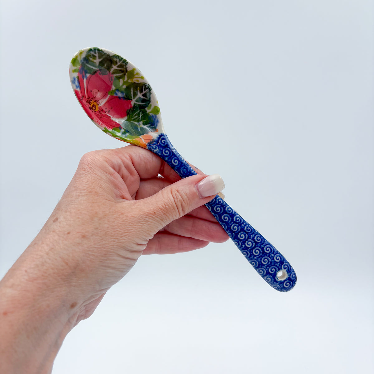 Spoon Lg 8”.  Handmade Polish pottery. UNIKAT Scarlet Fields