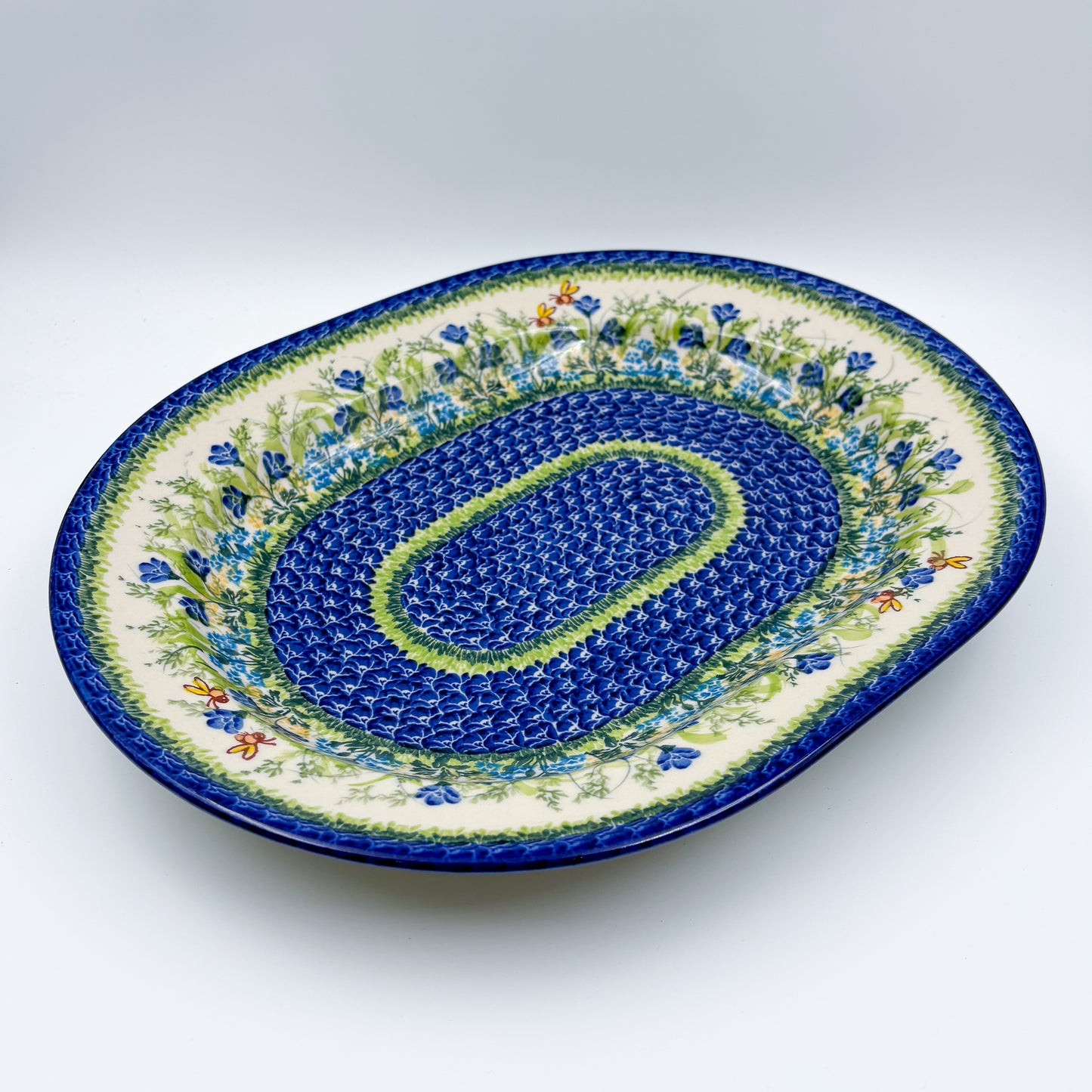 15" XL Oval Platter  Hand crafted Polish pottery stoneware: UNIKAT  Bluebell Meadow Design