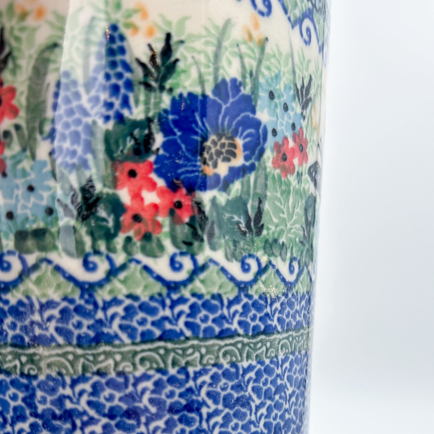 Utensil Jar 8”.  Handmade Polish pottery.  UNIKAT Mariposa Design