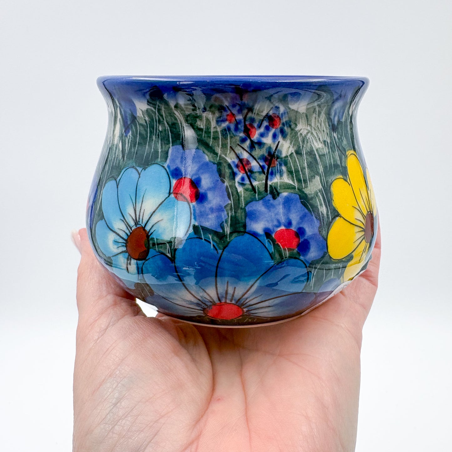 Sugar Bowl and spoon.  UNIKAT Forget Me Knot Pansy Pattern