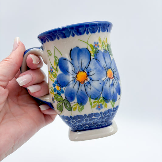 Tulip Mug 10oz. Handcrafted Polish pottery stoneware:  UNIKAT Blue Daisy