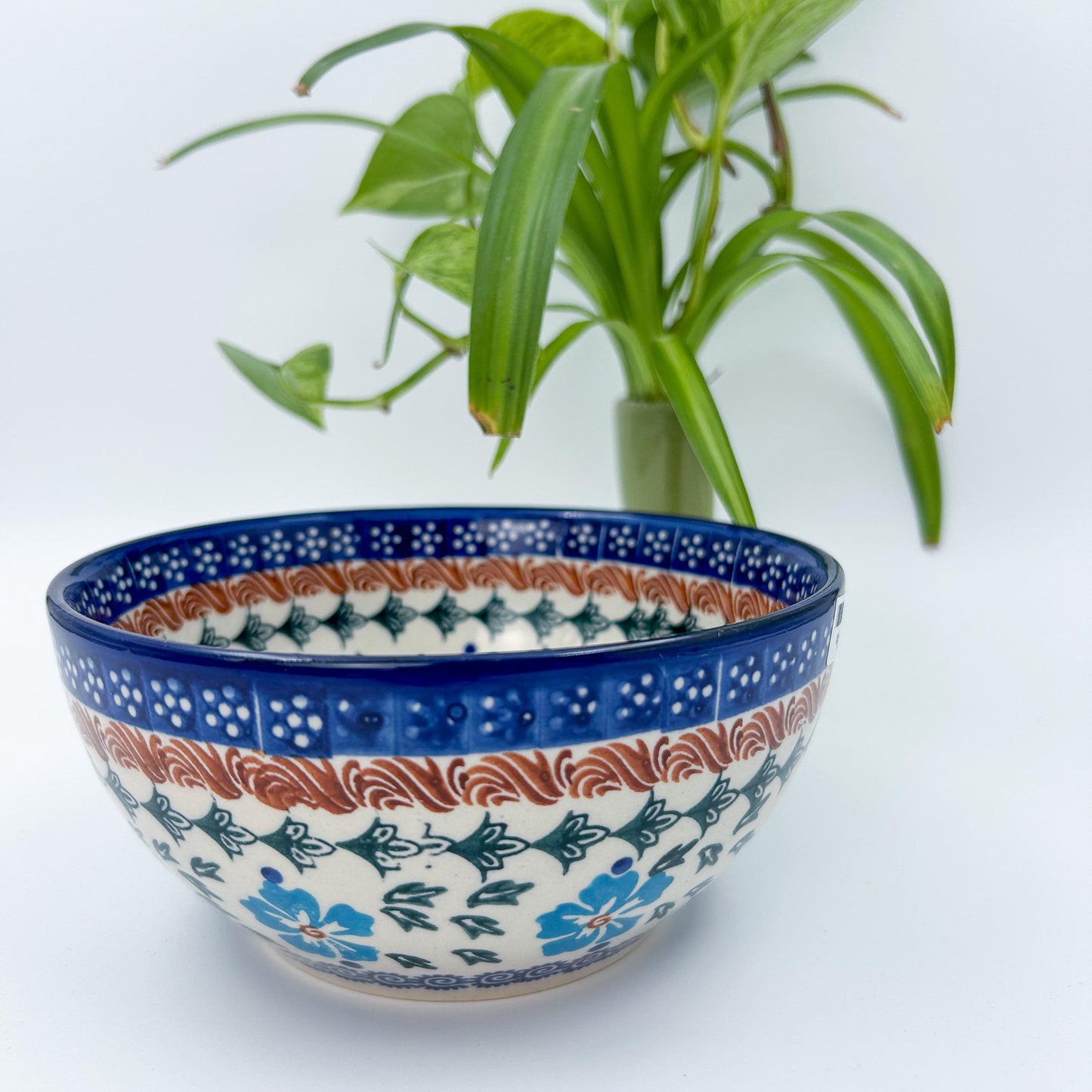 6.” Farm Bowl.  Hand crafted Polish pottery stoneware: Blue Cornflower Design