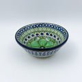 5” Bowl.  Hand crafted Polish pottery stoneware: UNIKAT Green Pansies Design