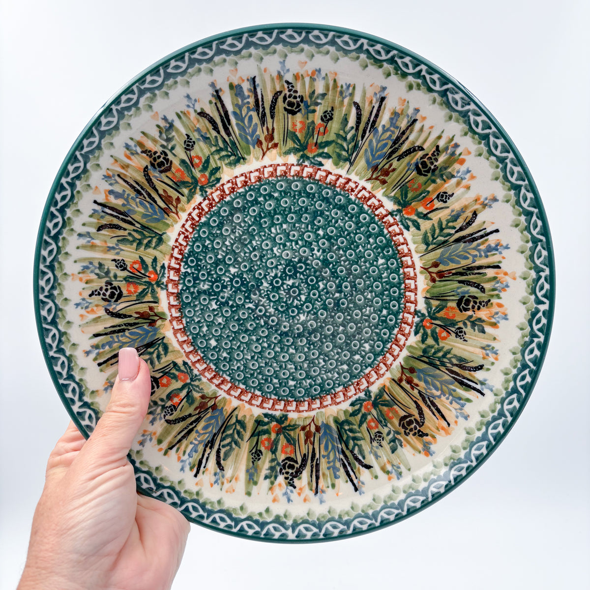 10” Plate.  Hand crafted Polish pottery stoneware: UNIKAT Harvest Design