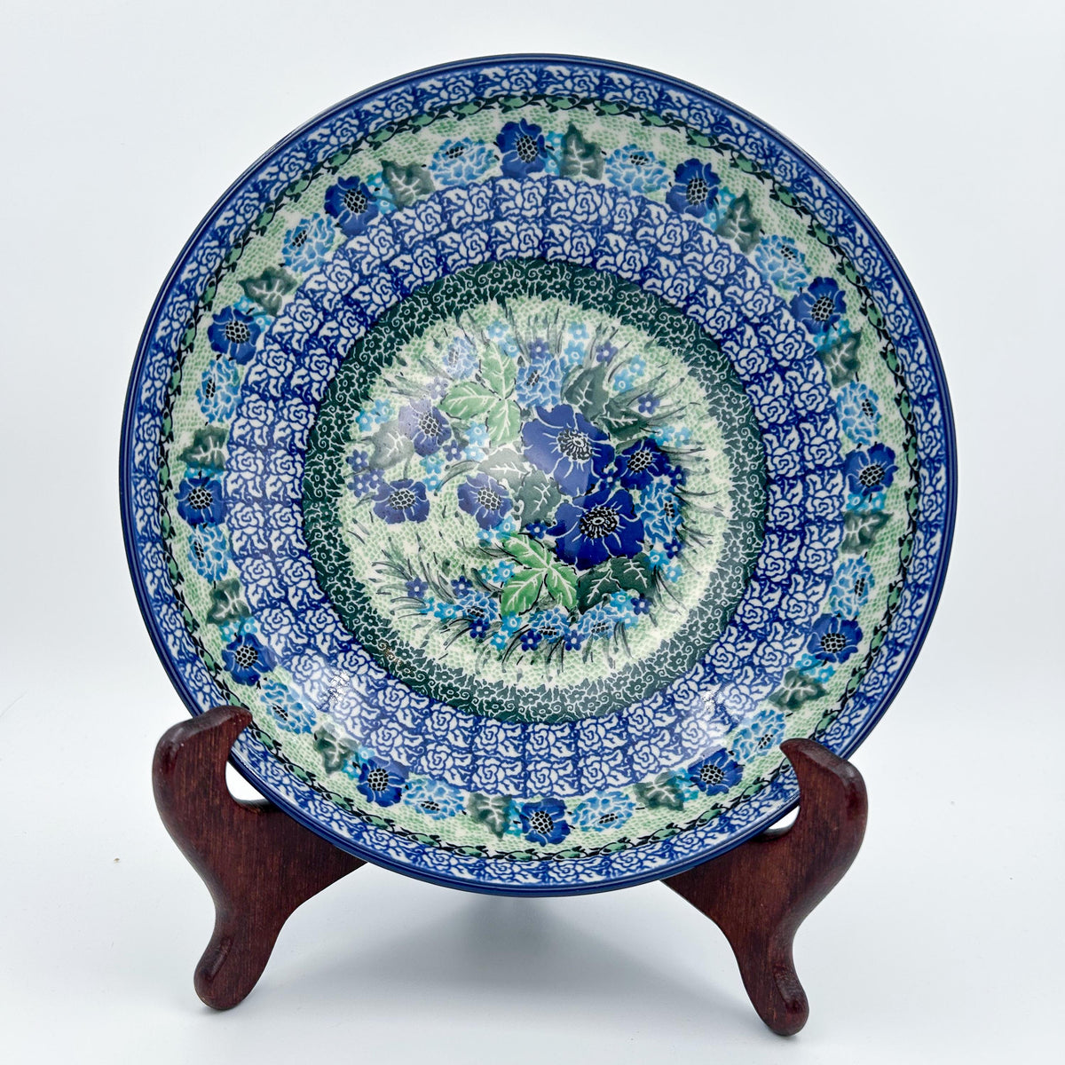 9”  Bowl.  Hand crafted Polish pottery stoneware: UNIKAT Moody Blues Design