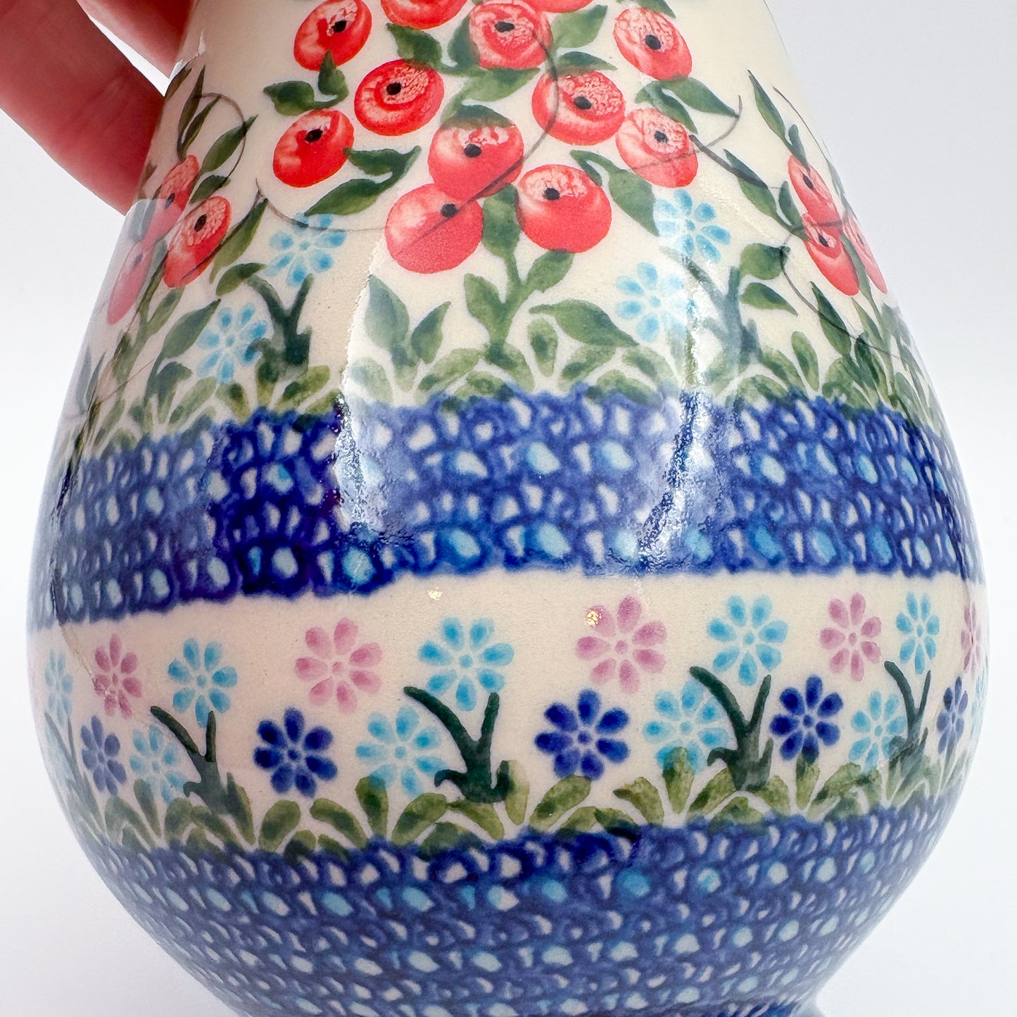 Vase 9”. Handmade Polish pottery.  UNIKAT Red Berry