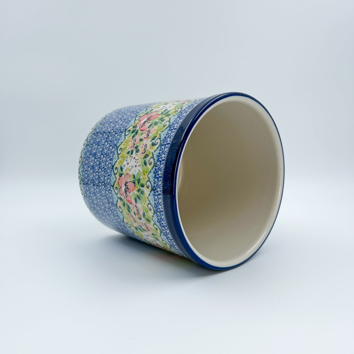 Utensil Jar 6”.  Handmade Polish pottery.  UNIKAT Petal Dance