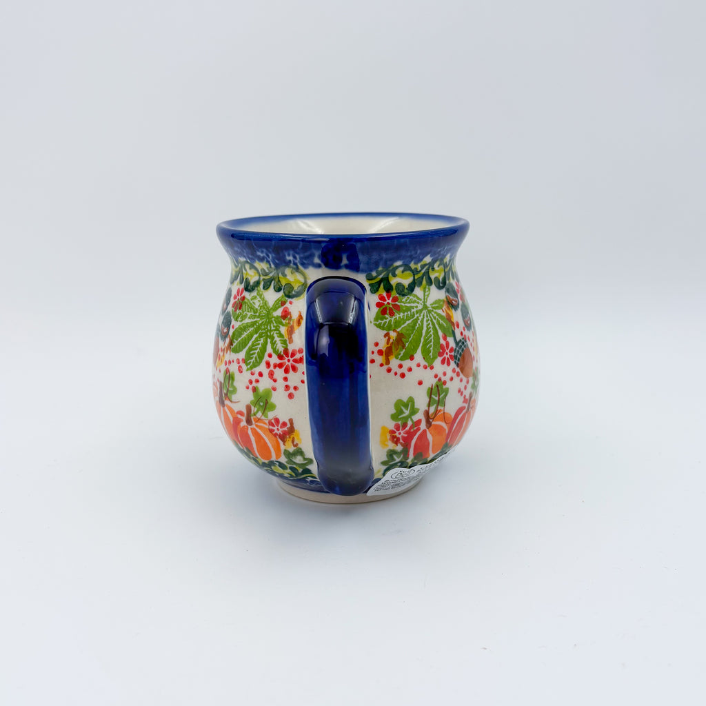 10 oz Bubble Mug. Handcrafted Polish pottery stoneware:  UNIKAT Hedgehog and Pumpkin