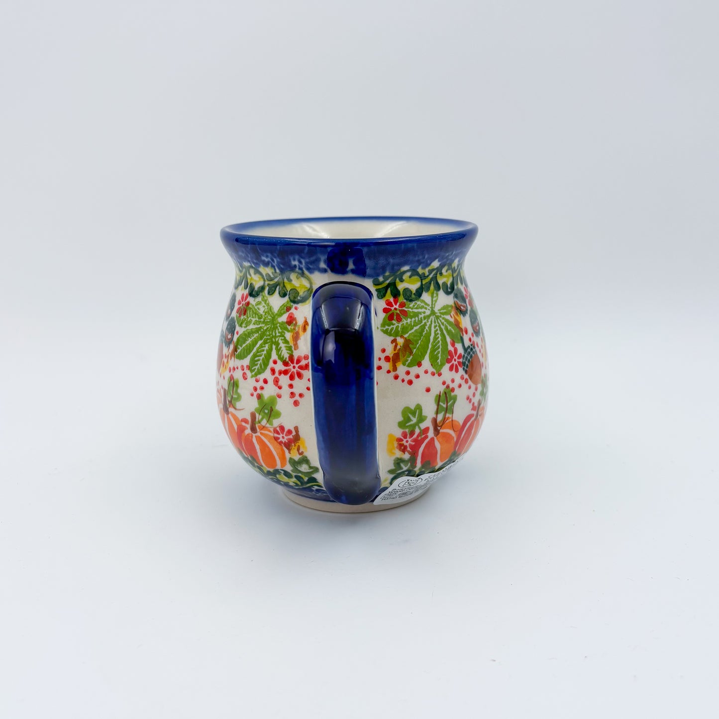 10 oz Bubble Mug. Handcrafted Polish pottery stoneware:  UNIKAT Hedgehog and Pumpkin
