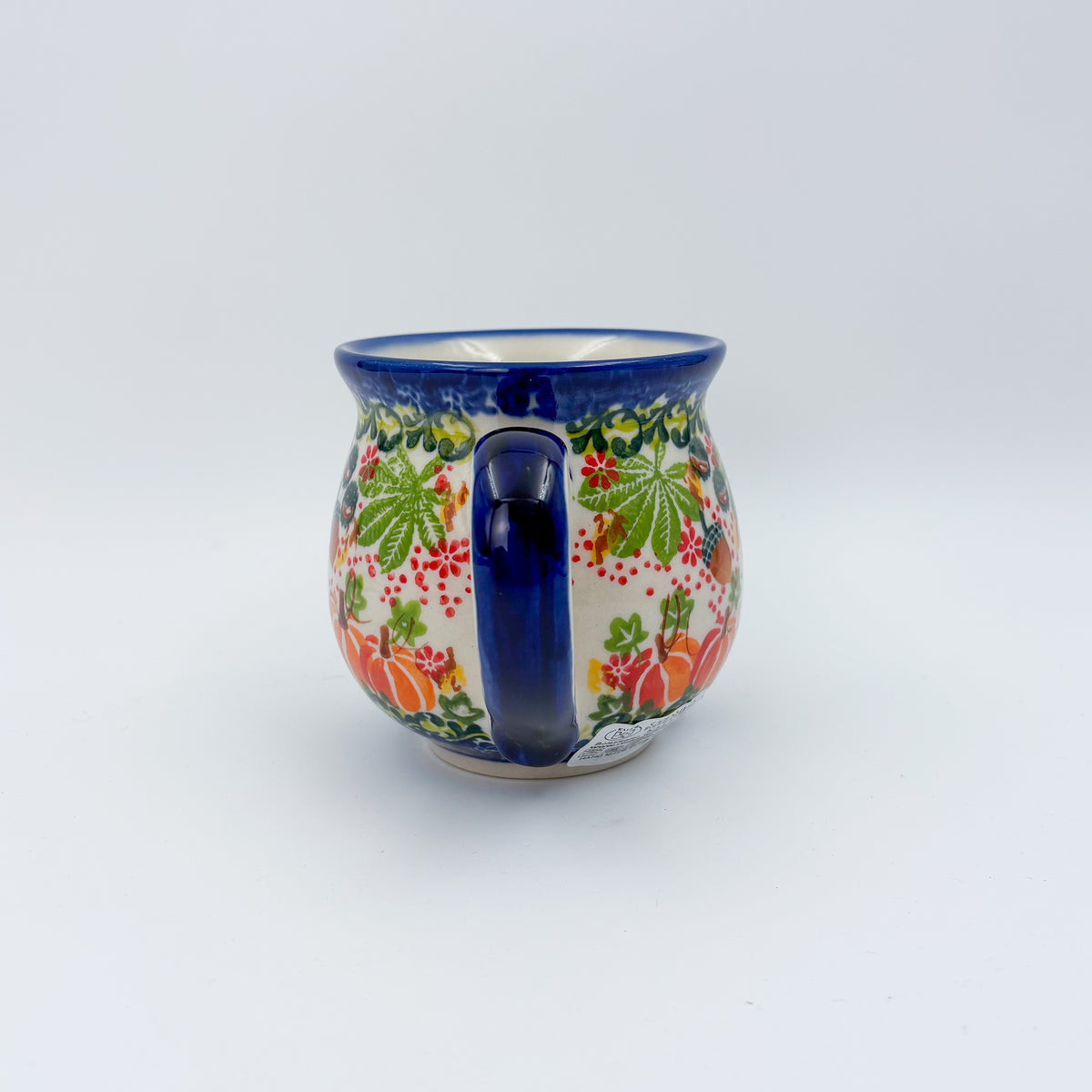 10 oz Bubble Mug. Handcrafted Polish pottery stoneware:  UNIKAT Hedgehog and Pumpkin
