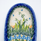 Spoon Rest 5”.  Handmade Polish pottery.  UNIKAT Snowdrop Garden Pattern