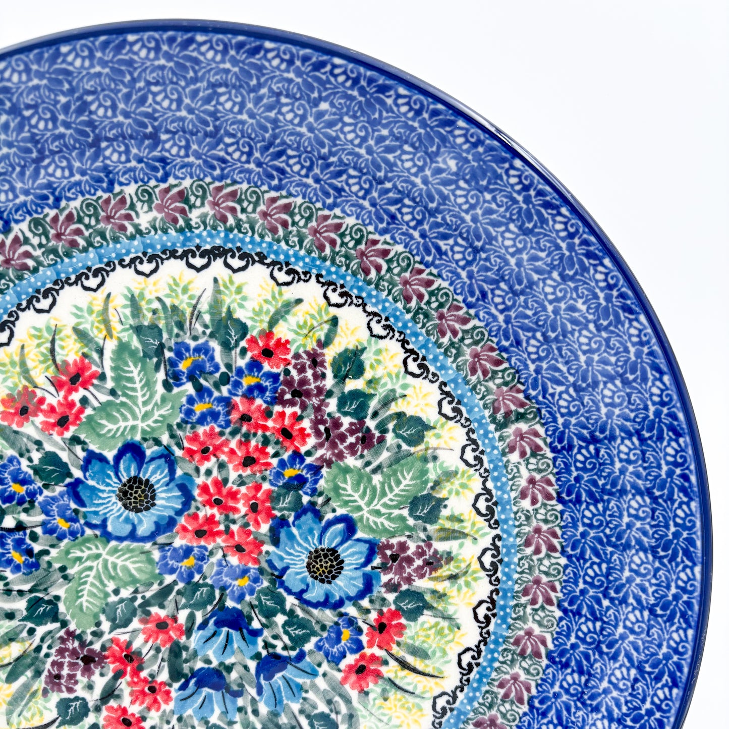 10.5” Plate.  Hand crafted Polish pottery stoneware: UNIKAT Splendid Meadow Design