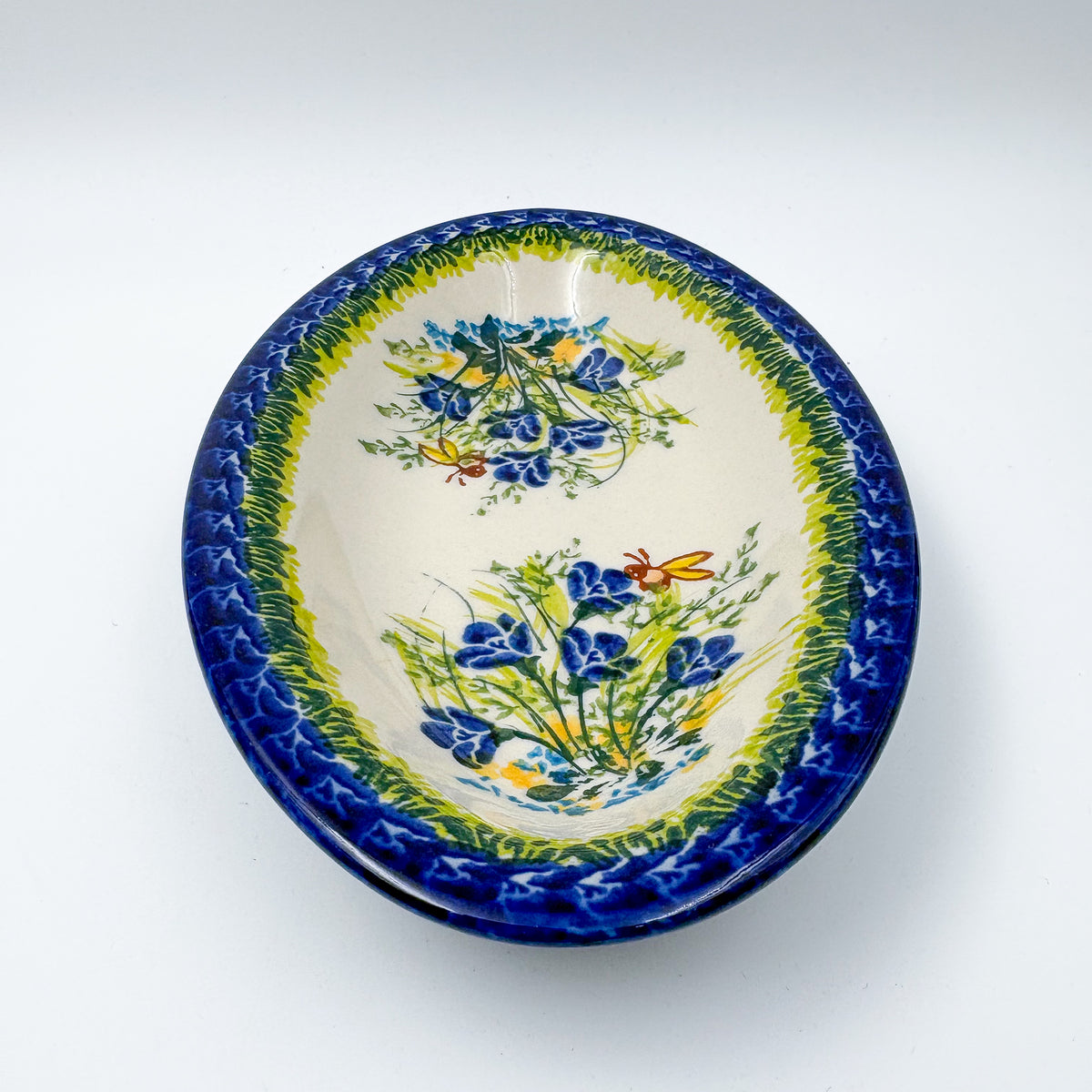 7" Oval Milano Platter  Hand crafted Polish pottery stoneware: UNIKAT Bluebell Meadow Design
