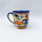 Pumpkin Scarecrow Viking mug on white background, front view showing crow and scarecrow