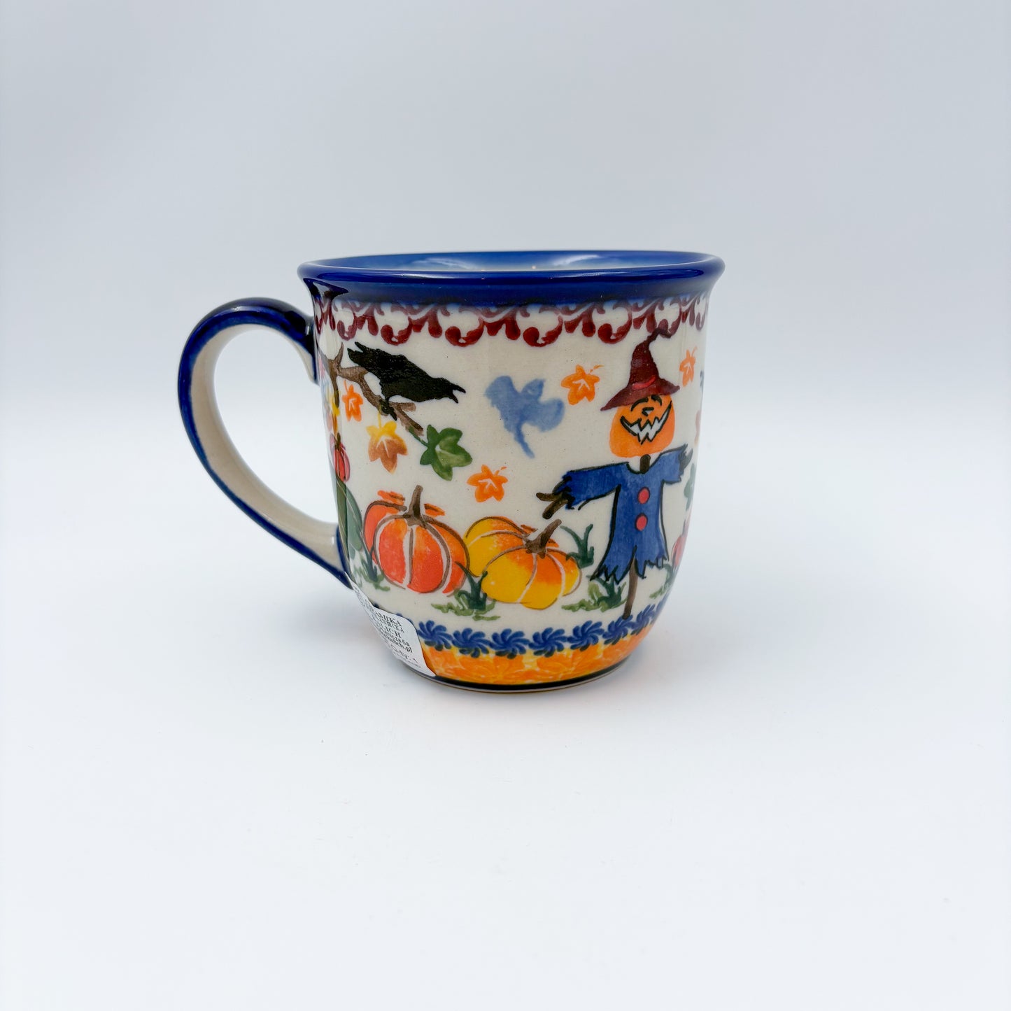 14 oz Viking Mug. Handcrafted Polish pottery stoneware:  UNIKAT Pumpkin Scarecrow Design