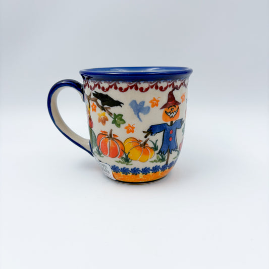 14 oz Viking Mug. Handcrafted Polish pottery stoneware:  UNIKAT Pumpkin Scarecrow Design