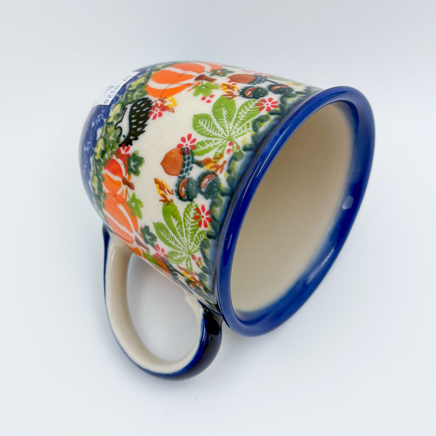 14 oz Viking Mug. Handcrafted Polish pottery stoneware:  UNIKAT Hedgehog and Pumpkins