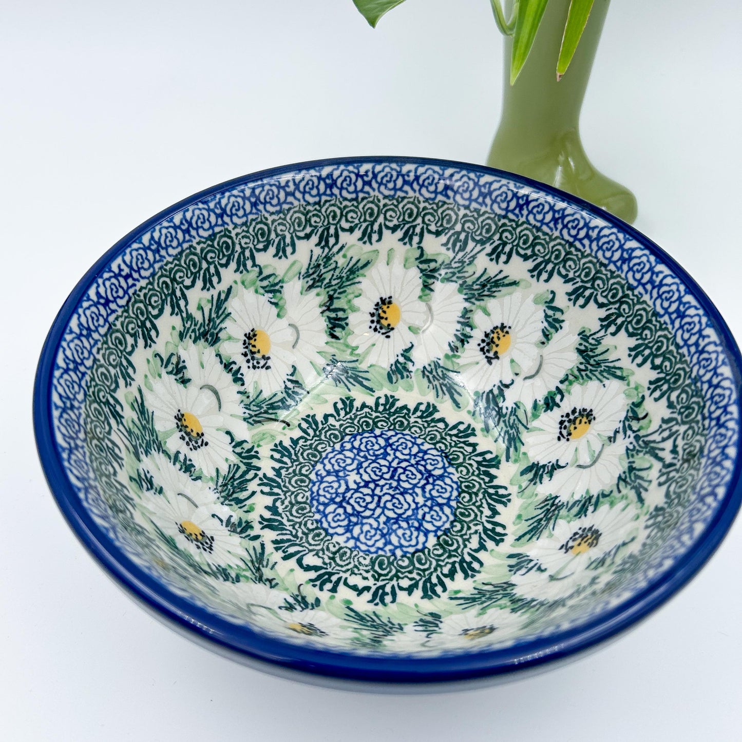 6.57” Stacking Bowl.  Hand crafted Polish pottery stoneware: UNIKAT Polish Daisies Design.