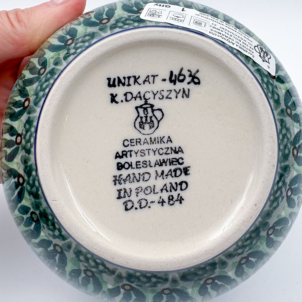 5” Bowl.  Hand crafted Polish pottery stoneware: UNIKAT Green Prairie Design