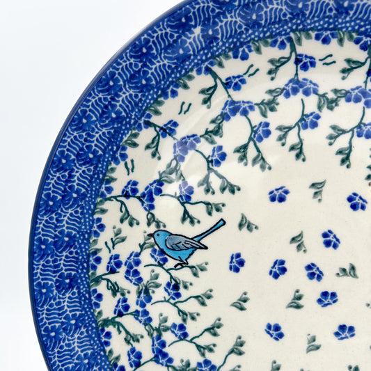 10” Plate.  Hand crafted Polish pottery stoneware: Baby Bluebird Design.