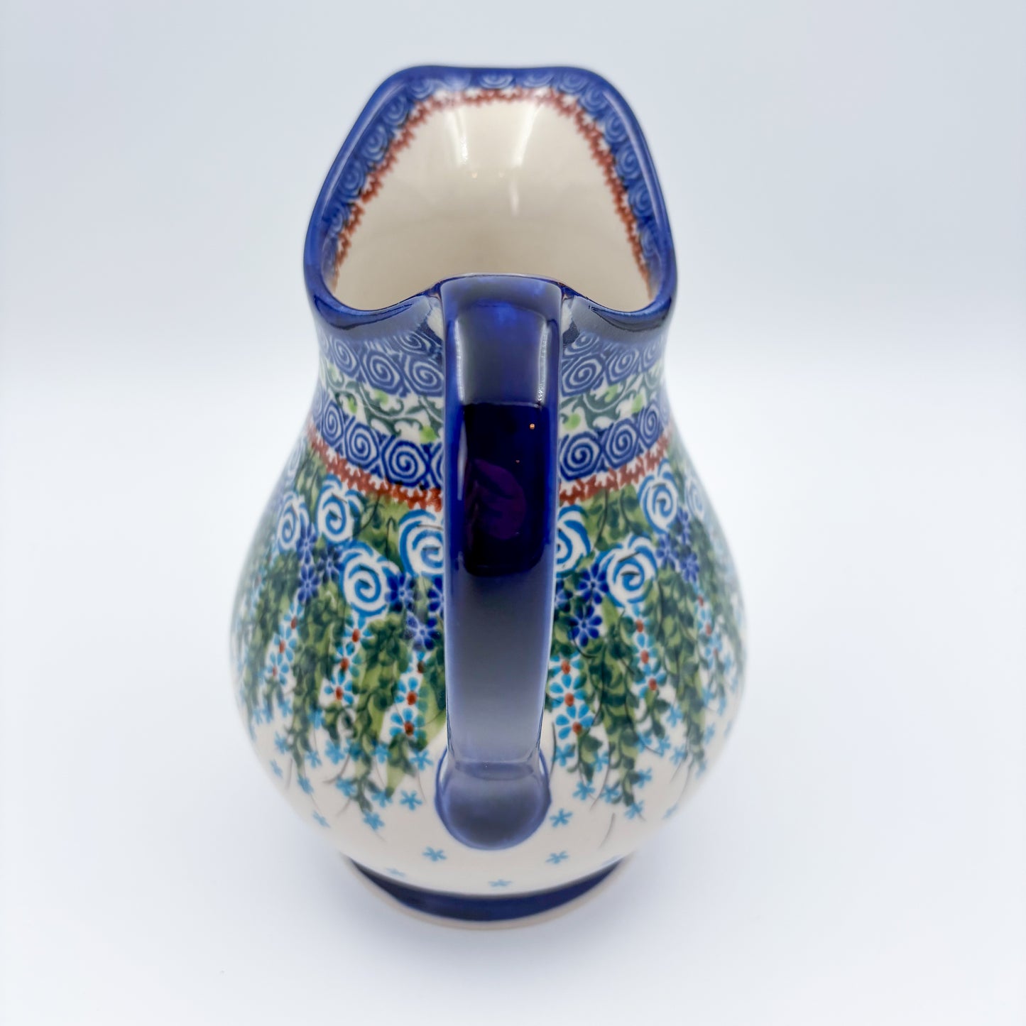 37 oz. Pitcher.  Hand painted Polish pottery stoneware UNIKAT Whispering Ferns