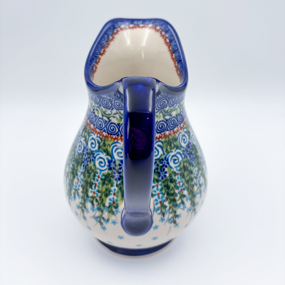 37 oz. Pitcher.  Hand painted Polish pottery stoneware UNIKAT Whispering Ferns