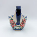 Red Berry loop-handle bowl mug on white background, straight-on front view