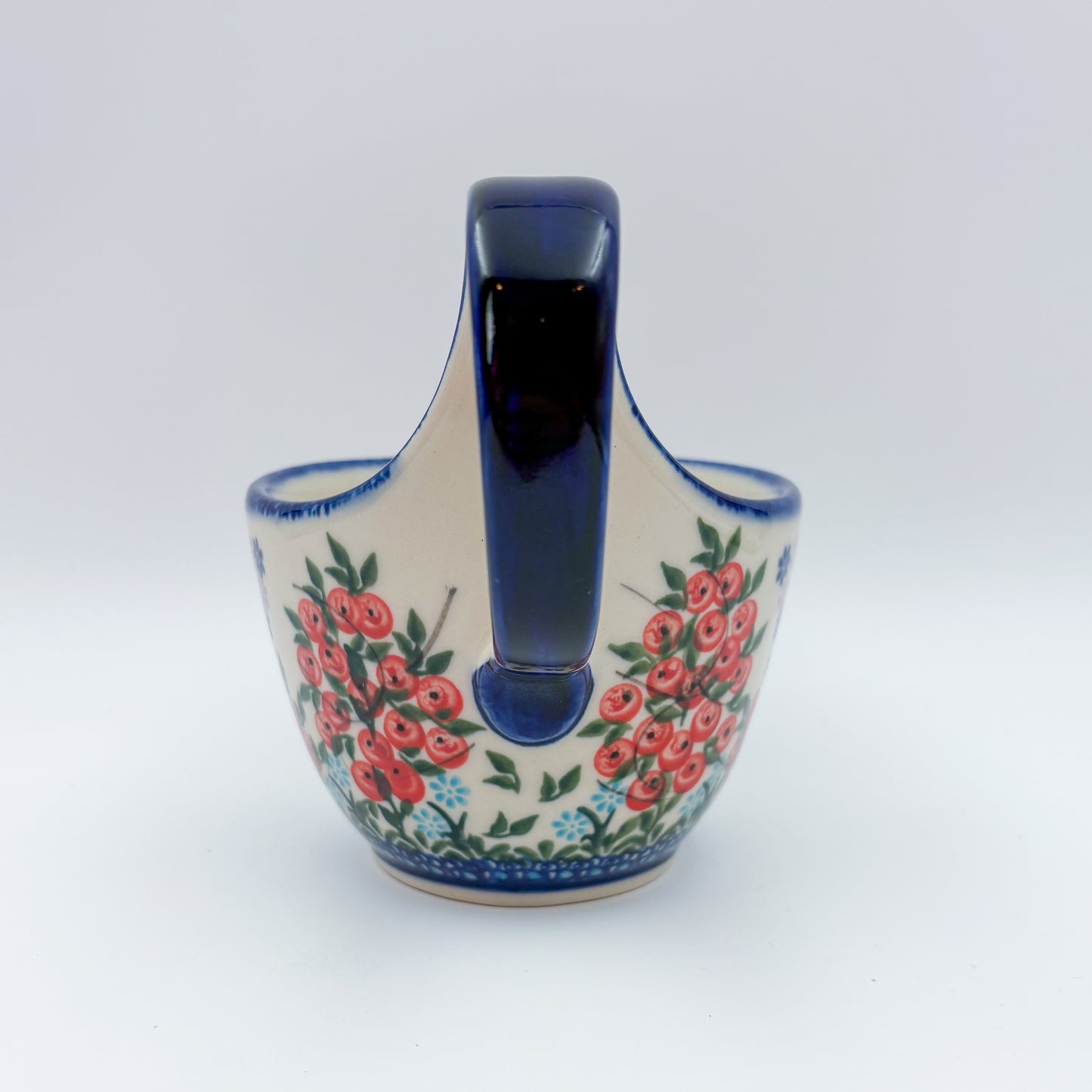 12 oz Bowl/Mug with Loop-Handle.  Hand crafted Polish pottery stoneware: UNIKAT Red Berry