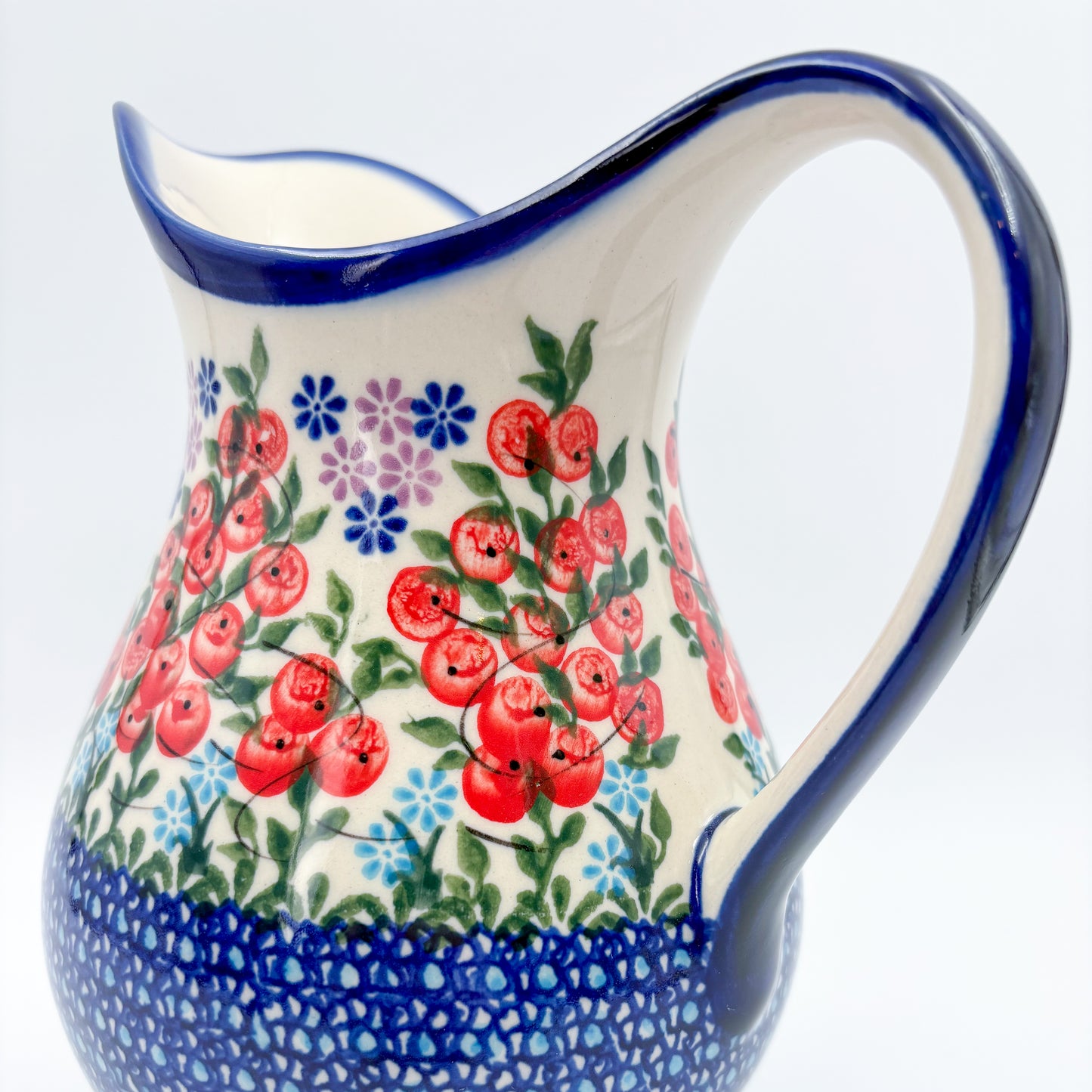 37 oz. Pitcher.  Hand painted Polish pottery stoneware UNIKAT Red Berry