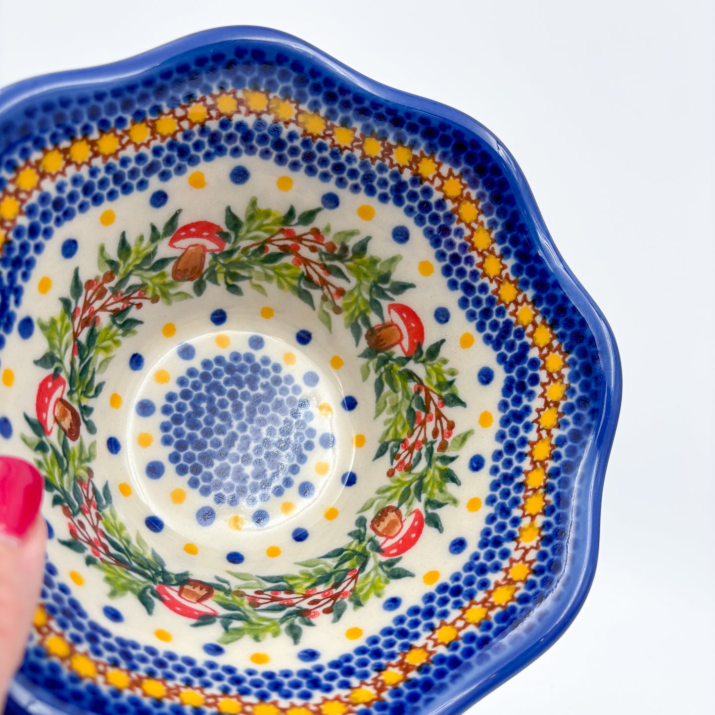 6” Small Viki Bowl.  Hand crafted Polish pottery stoneware:  Mushroom Design