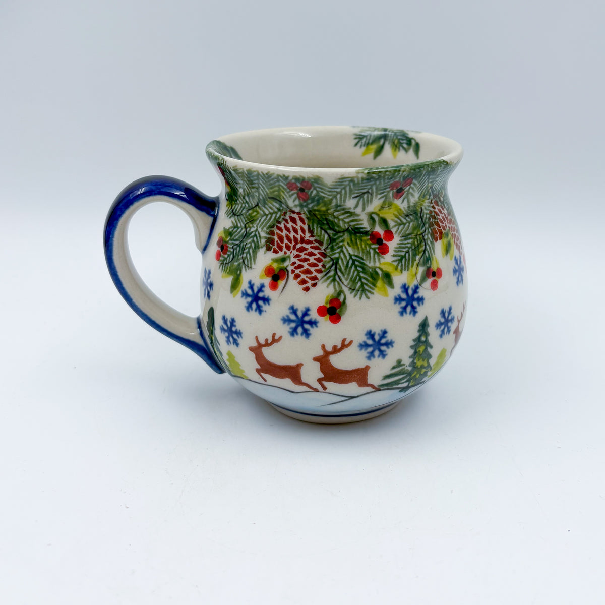 10 oz Bubble Mug. Handcrafted Polish pottery stoneware:  UNIKAT Reindeer Bliss
