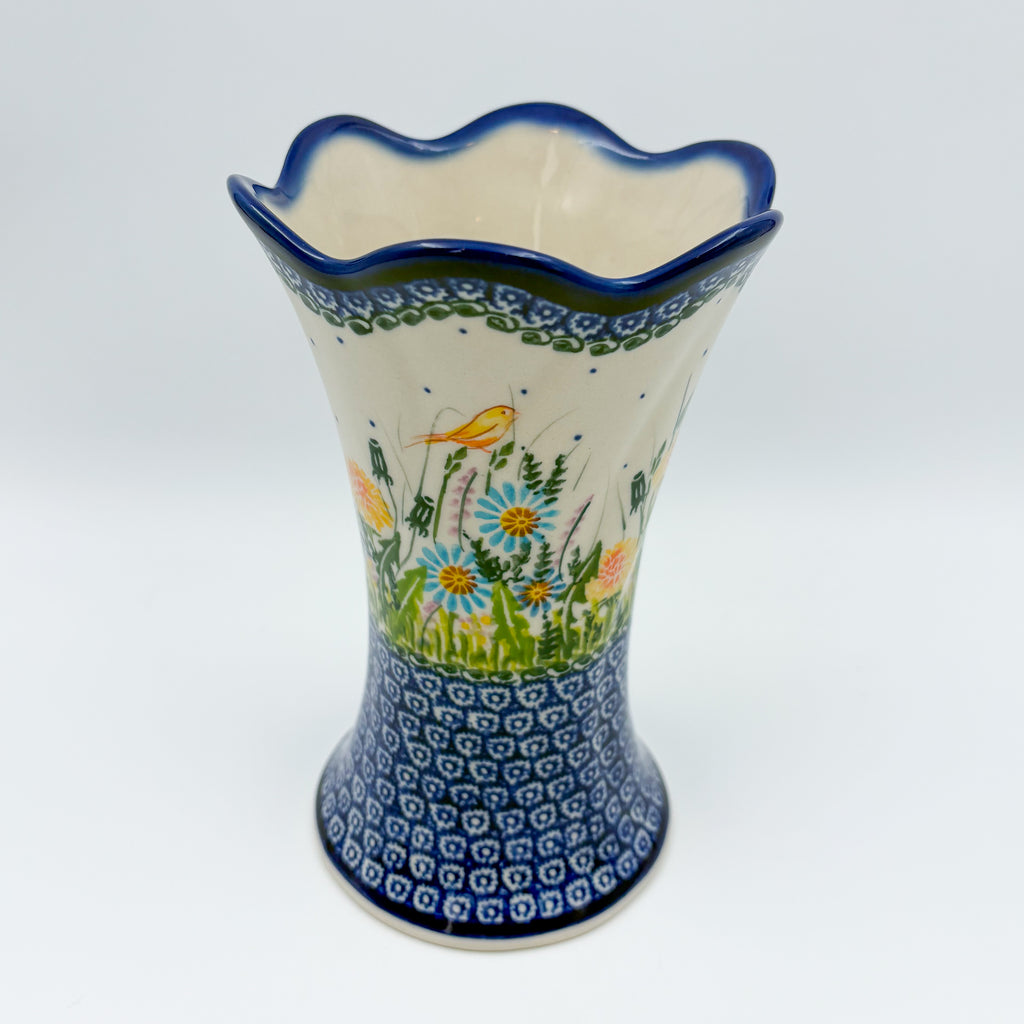 Vase Fala 7”. Handmade Polish pottery.  UNIKAT Songbird Garden