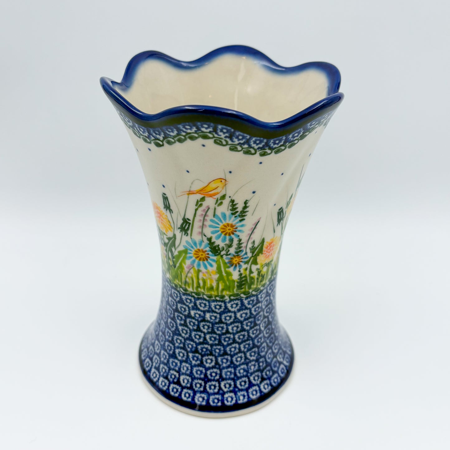 Vase Fala 7”. Handmade Polish pottery.  UNIKAT Songbird Garden