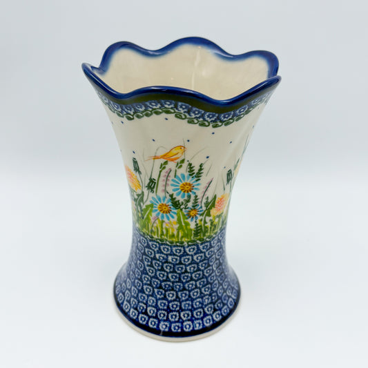 Vase Fala 7”. Handmade Polish pottery.  UNIKAT Songbird Garden