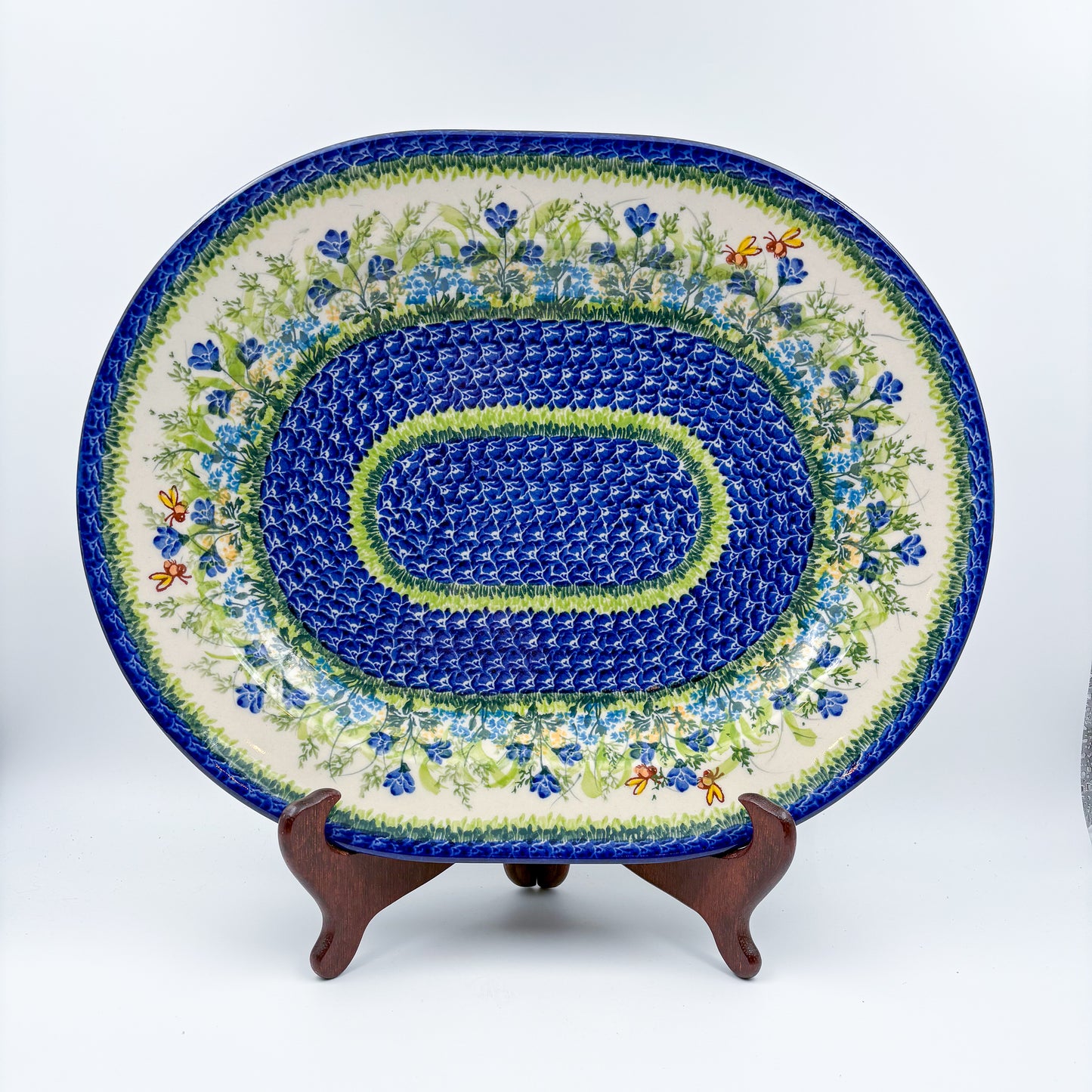 15" XL Oval Platter  Hand crafted Polish pottery stoneware: UNIKAT  Bluebell Meadow Design