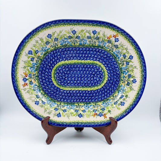 15" XL Oval Platter  Hand crafted Polish pottery stoneware: UNIKAT  Bluebell Meadow Design