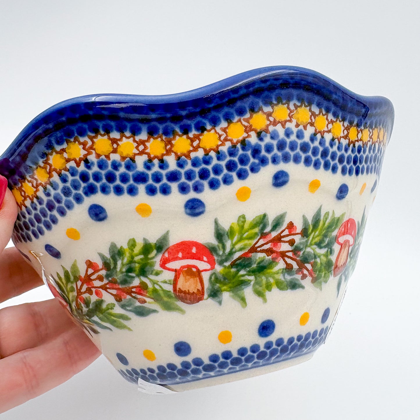 6” Small Viki Bowl.  Hand crafted Polish pottery stoneware:  Mushroom Design