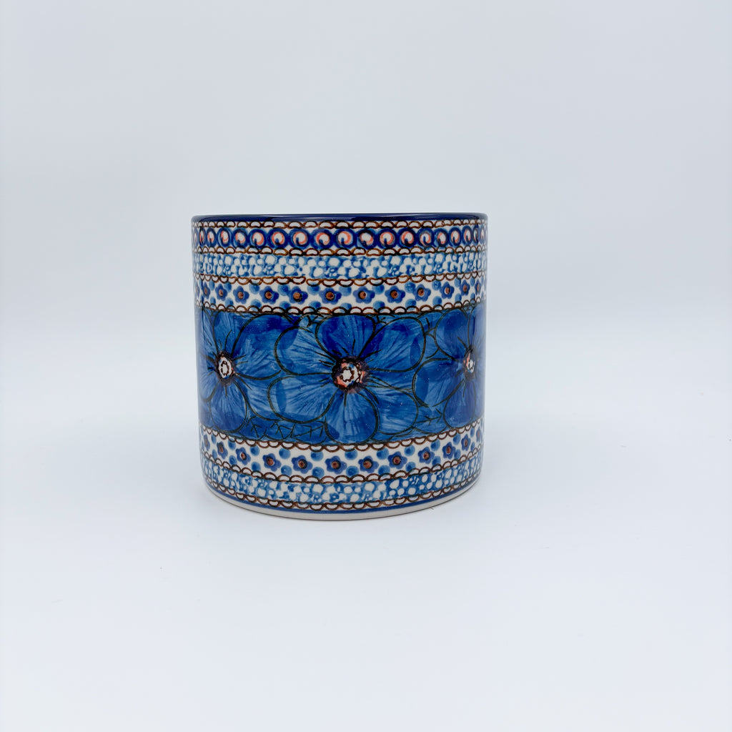 Utensil Jar 5”.  Handmade Polish pottery.  UNIKAT Cobalt Poppies